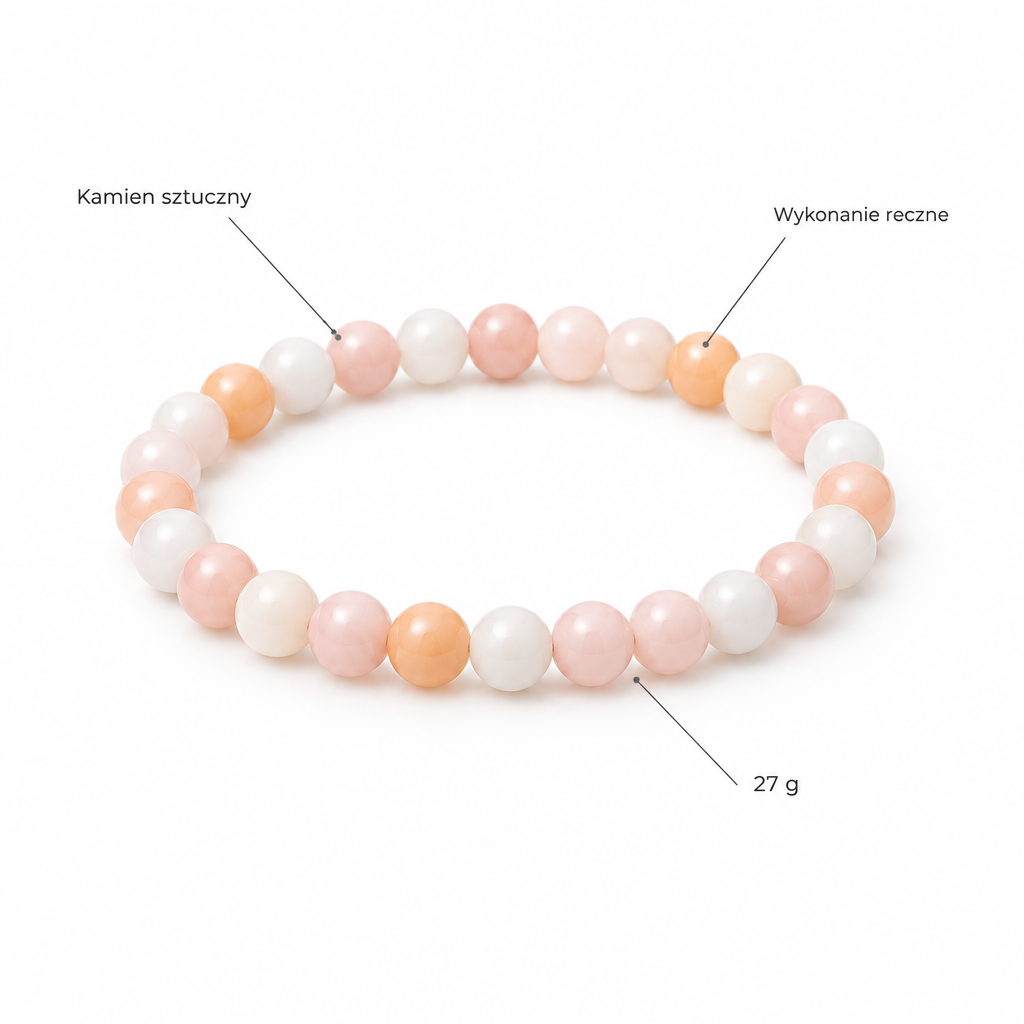 Bransoletka Pink Aventurine, specyfikacja na bialym tle, kamien sztuczny, wykonanie reczne, 27 g