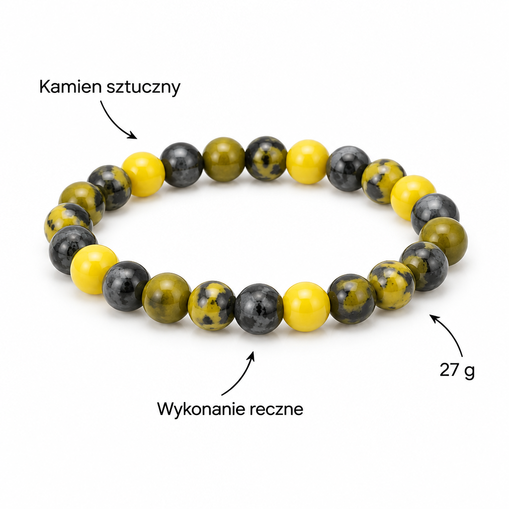 Bransoletka Grass Yellow Stone, specyfikacja po polsku, kamien sztuczny, wykonanie reczne, 27 g