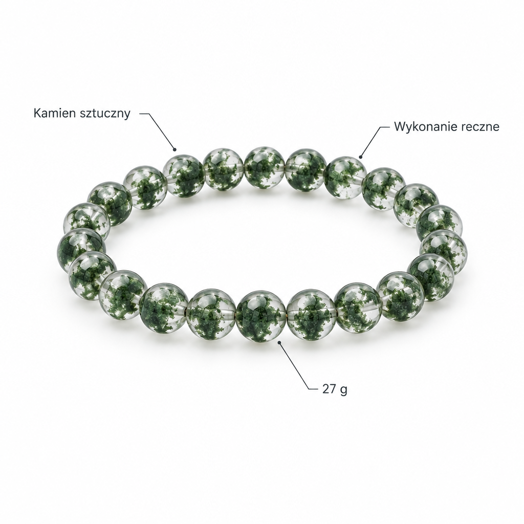 Bransoletka Green Phantom Quartz, specyfikacja na bialym tle, kamien sztuczny, wykonanie reczne, 27 g