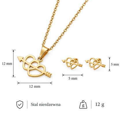 Wymiary zestawu serce ze strzałą: 12 mm x 5 mm, waga 12 g